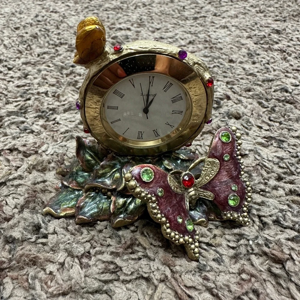 Ashleigh Manor Butterfly Miniature Desk Clock Rhinestone Quartz Non-Working